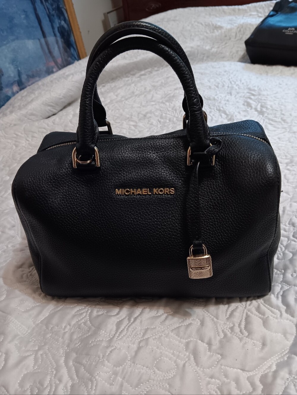 Michael Kors Black Leather Satchel with Gold Hardware